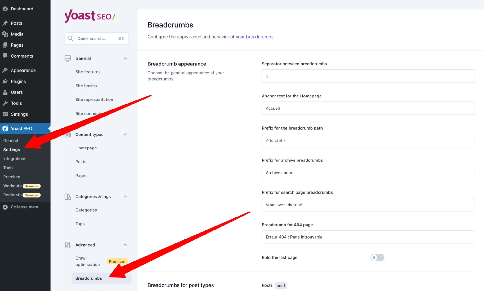 ایجاد بردکرامب با افزونه Yoast SEO